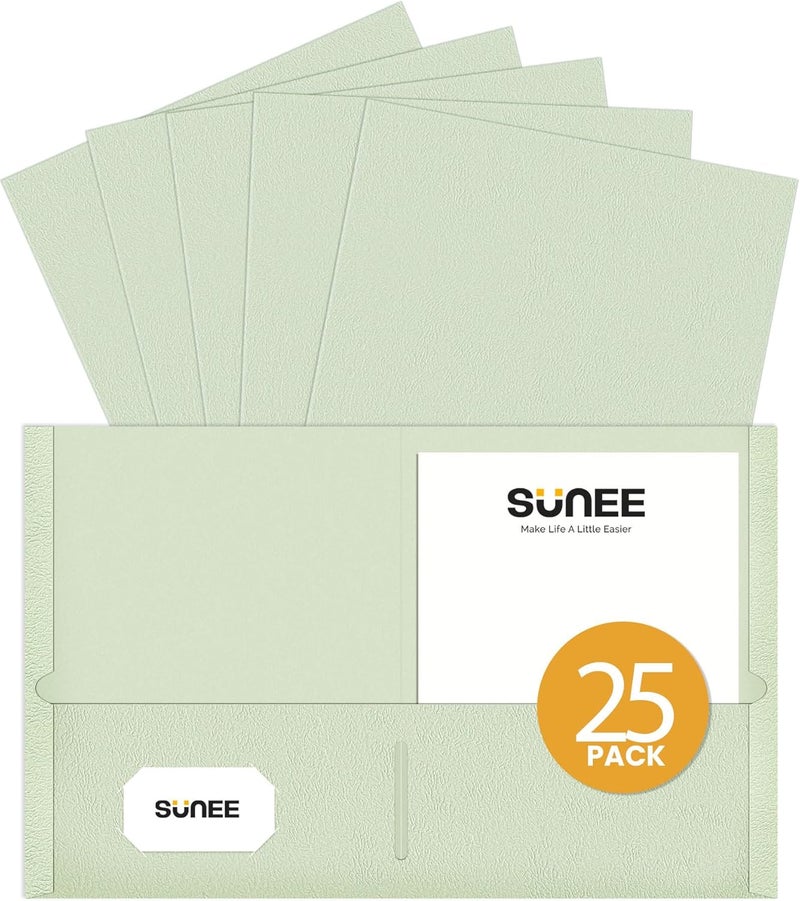 SUNEE Folders with Pockets (25 Pack, Grayish Green), 2 Pocket Folders Fit Letter Size, Paper File Folder for School Office Home Business, Textured Paper - Image 1